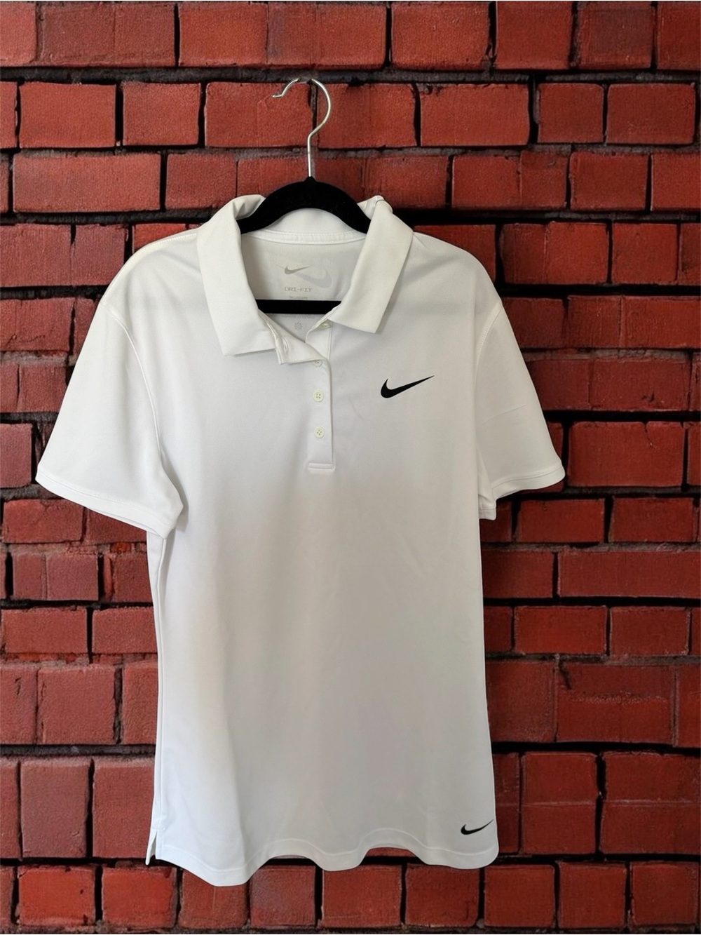 Nike White Polo with Black Swoosh Detail - Small tall